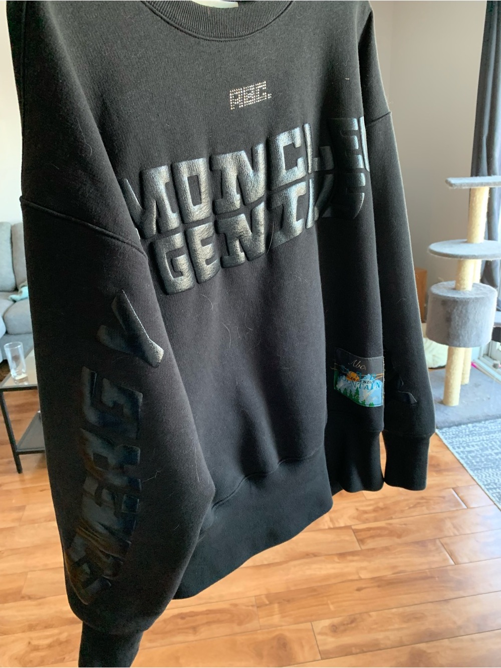 Moncler x ABC Black Crewneck Sweatshirt with Raised Logo